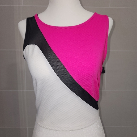 Arden B.  Size Small Crop Top Pink and White Top with Black Mesh - Picture 2 of 6